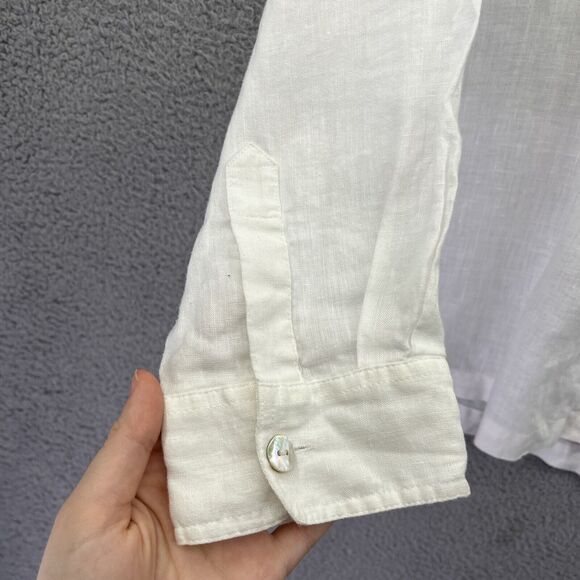 Chicos Button Top XL 3 Linen Pockets Roll Tab Long Sleeve White Beach Hike Fish - Picture 4 of 16